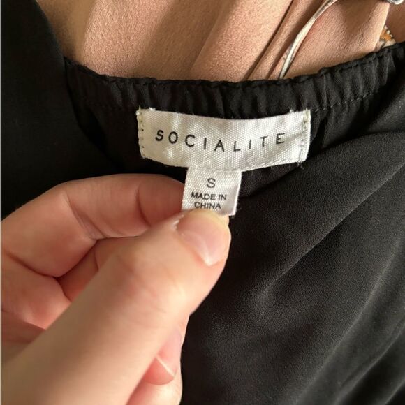 Socialite Black Dress Scallop Neckline SZ Small Spaghetti Strap Date Night Out - Picture 5 of 6